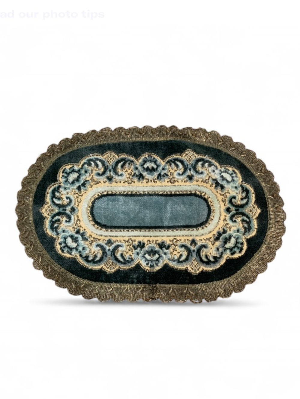 Vintage Decorative Oval Accent Doiley Table Accent- Turquoise and Cream